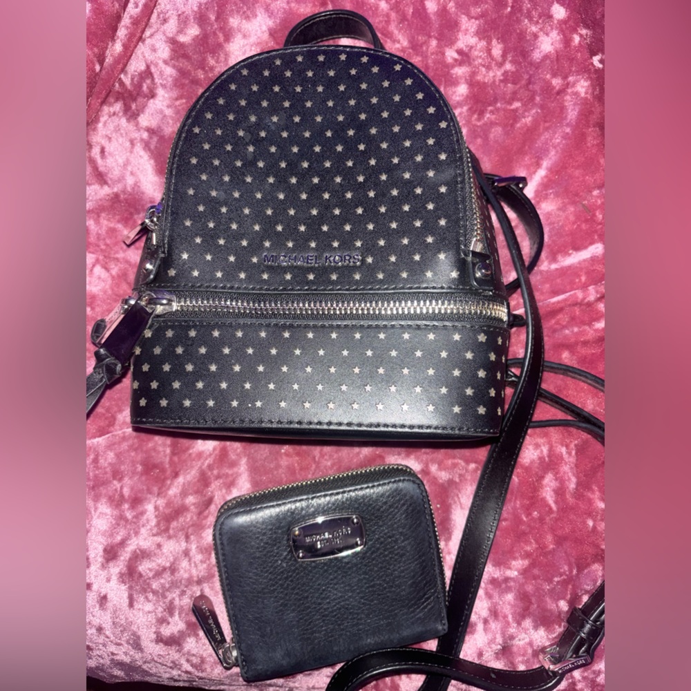 Michael Kors Black Star-Studded mini Backpack and Wallet Set